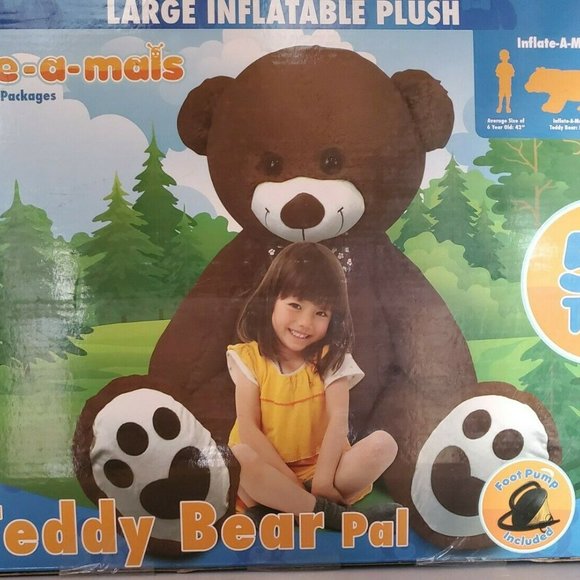 Inflate-a-mals My 5 Ft. Pal Inflatable Plush Toy - Teddy Bear with Foot Pump - Picture 3 of 3